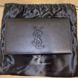 YSL Black Leather Large Belle De Jour Clutch Bag